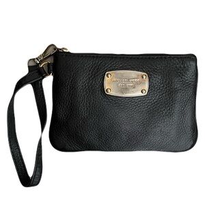 Michael Kors Black Leather Wristlet with Gold Accents